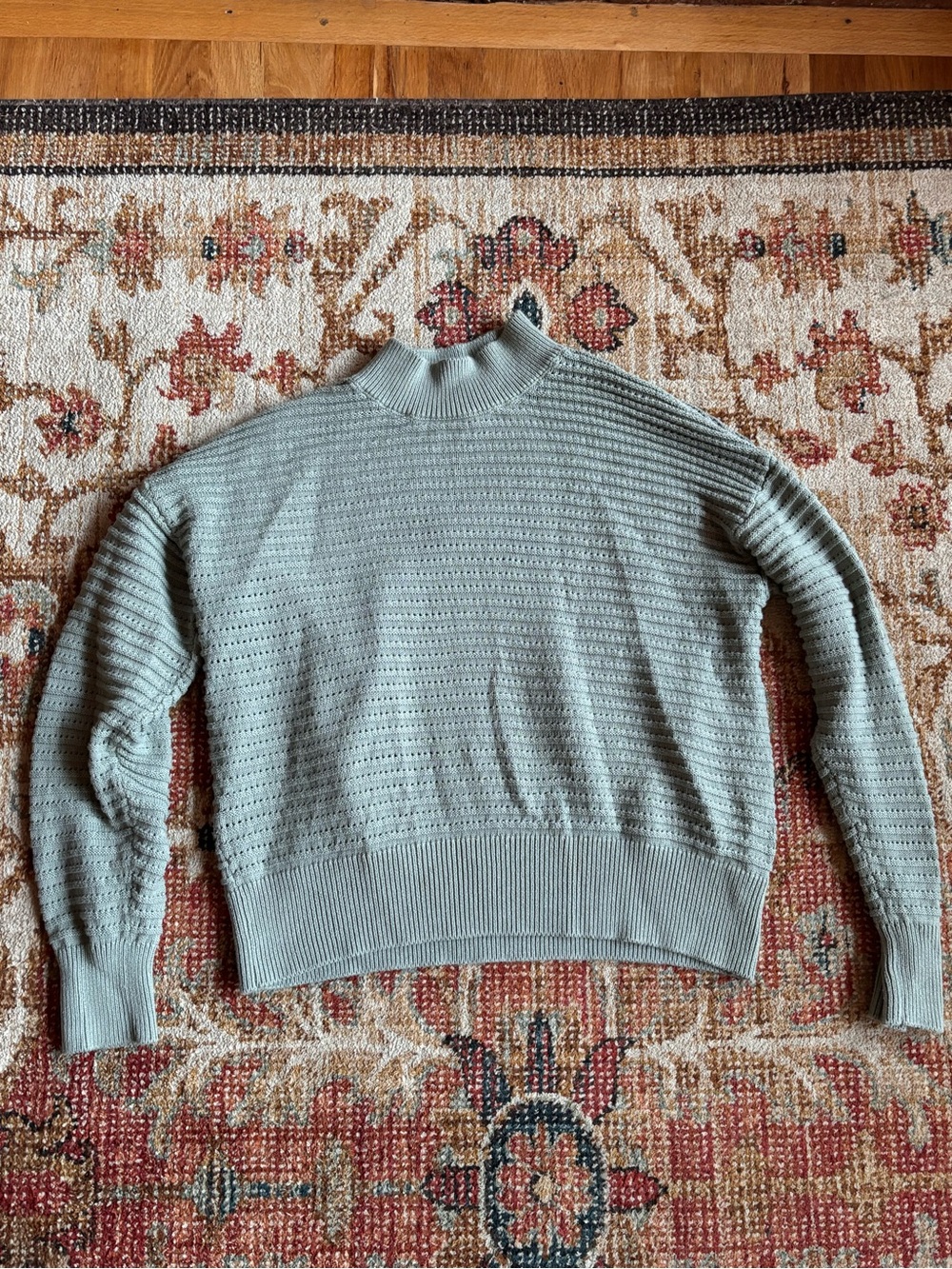 Varley Sage Green Franco Open Knit Crewneck Sweater Pullover Top